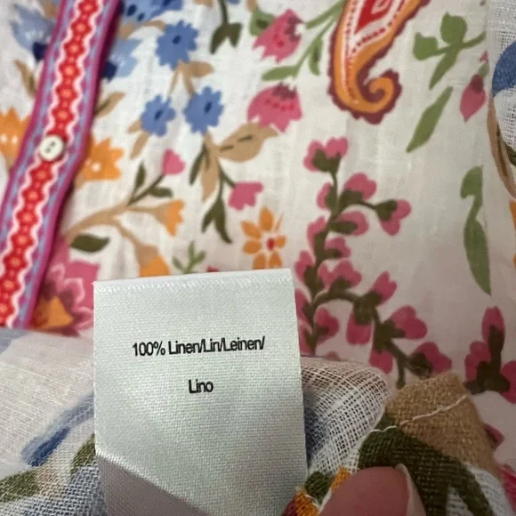 HALE BOB Los Angeles 100% Linen Colorful Button down short sleeve top - Picture 4 of 5